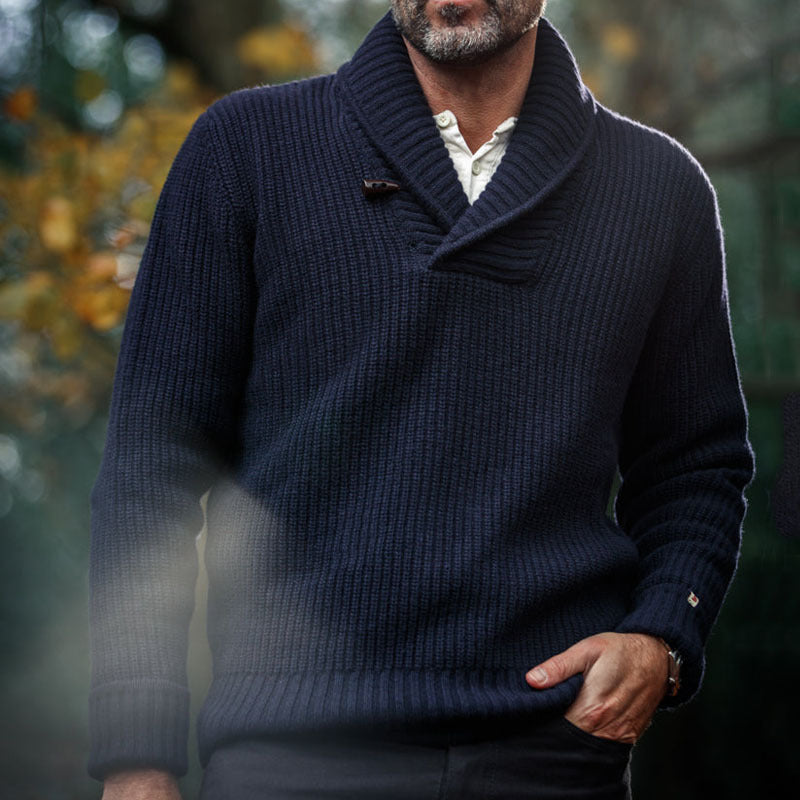 Herren Grob gestrickte Zip-Jacke mit seitlichen Eingrifftaschen und Stehkragen Aliams