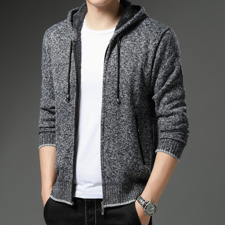 Herren bequeme Kapuzenjacke mit strukturiertem Innenfutter und Reißverschlusstaschen Aliams