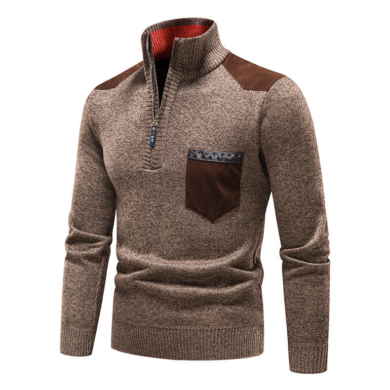 Herren hochwertiger Strickpullover mit modernem Reißverschluss und praktischer Brusttasche Aliams