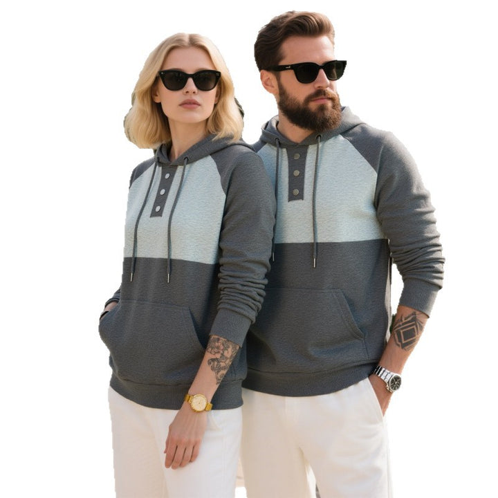 Herren Kapuzensweater mit modernem Henley-Ausschnitt und kontrastierenden Ärmeln Aliams