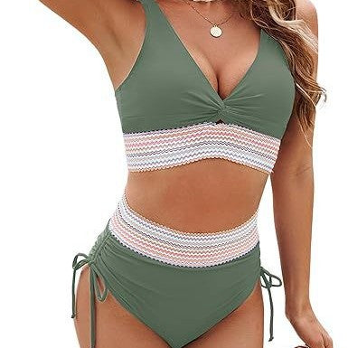 Damen Hochtailliertes Crop-Bikini-Set mit Verstellbaren Trägern Aliams