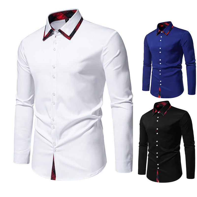 Herren elegantes Langarmhemd mit kreativem Kragen und kontrastierenden Details Aliams