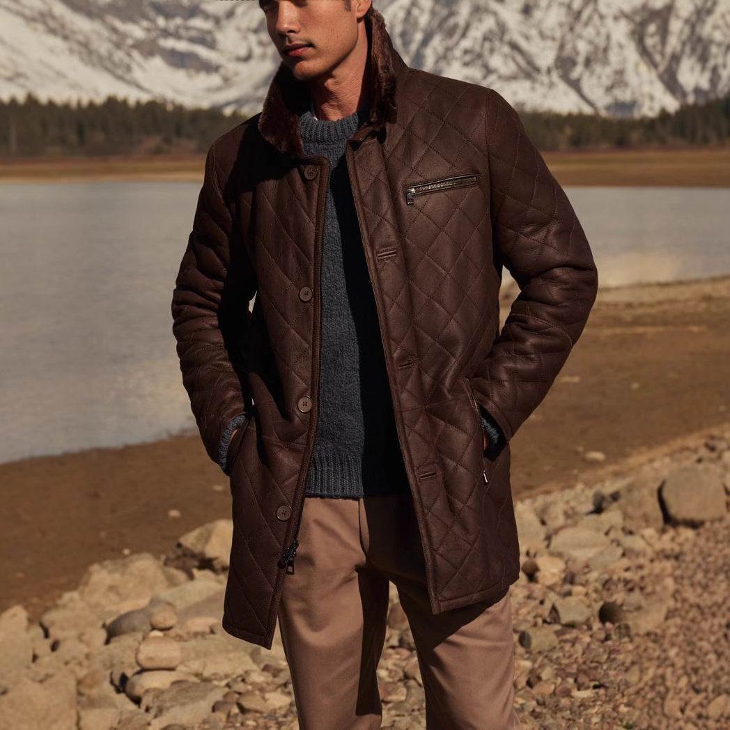 Herren Steppjacke mit luxuriösem Kunstfellkragen Aliams