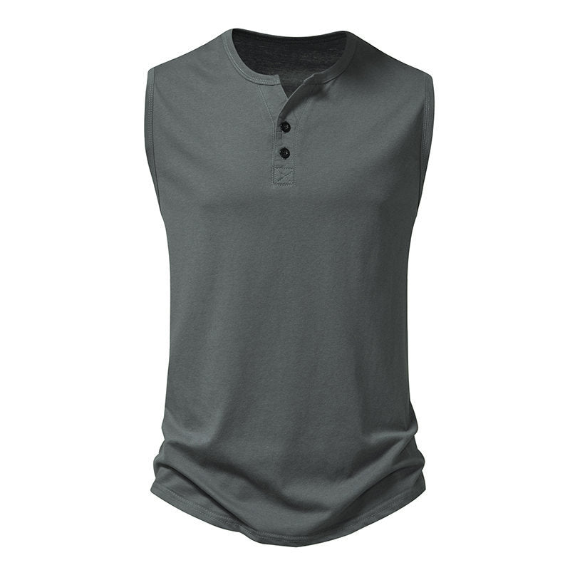 Herren ärmelloses Henley-Shirt mit modernem Knopfdesign Aliams