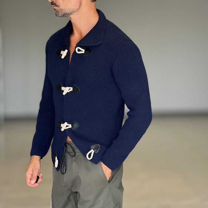 Herren Grob gestrickte Zip-Jacke mit seitlichen Eingrifftaschen und Stehkragen Aliams