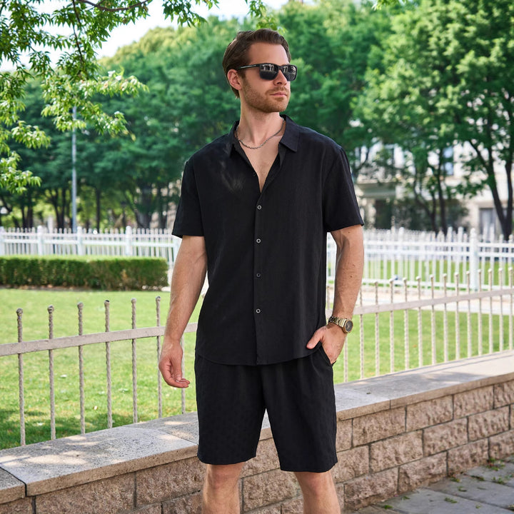Herren lässiges Kurzarmhemd und kurze Hose Set Aliams