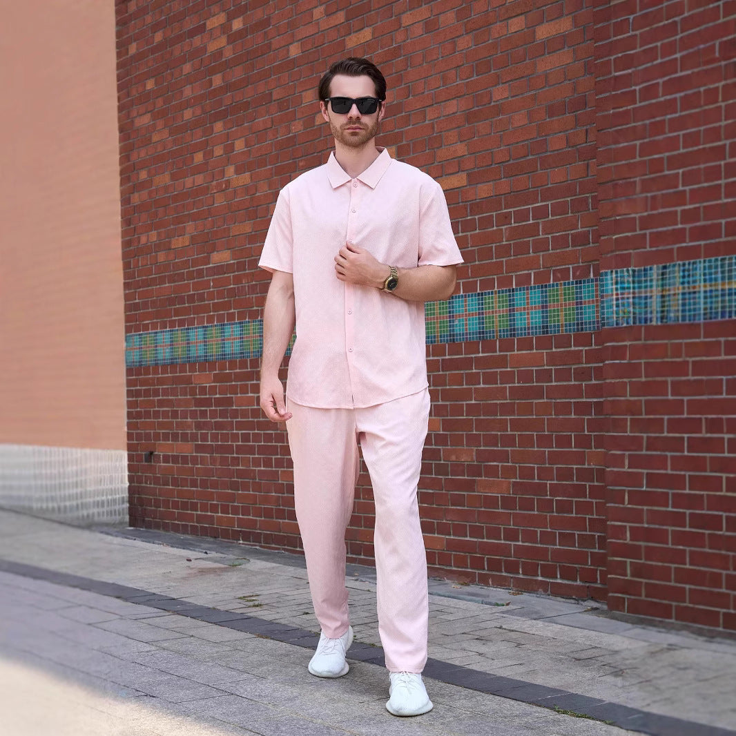 Herren stilvolles Kurzarm-Hemd und Hose Set Aliams