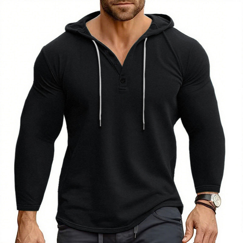 Herren Hoodie mit knöpfbarem Kragen und Kordelzug Aliams