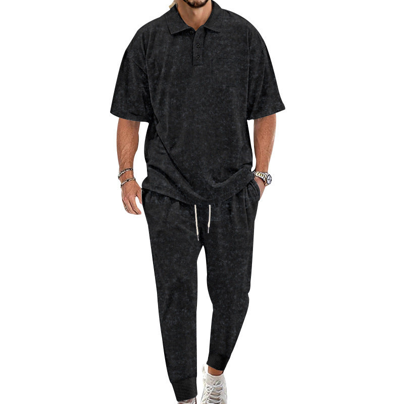 Herren komfortables Freizeit-Set mit Kurzarm-Polohemd und bequemen Jogginghosen Aliams