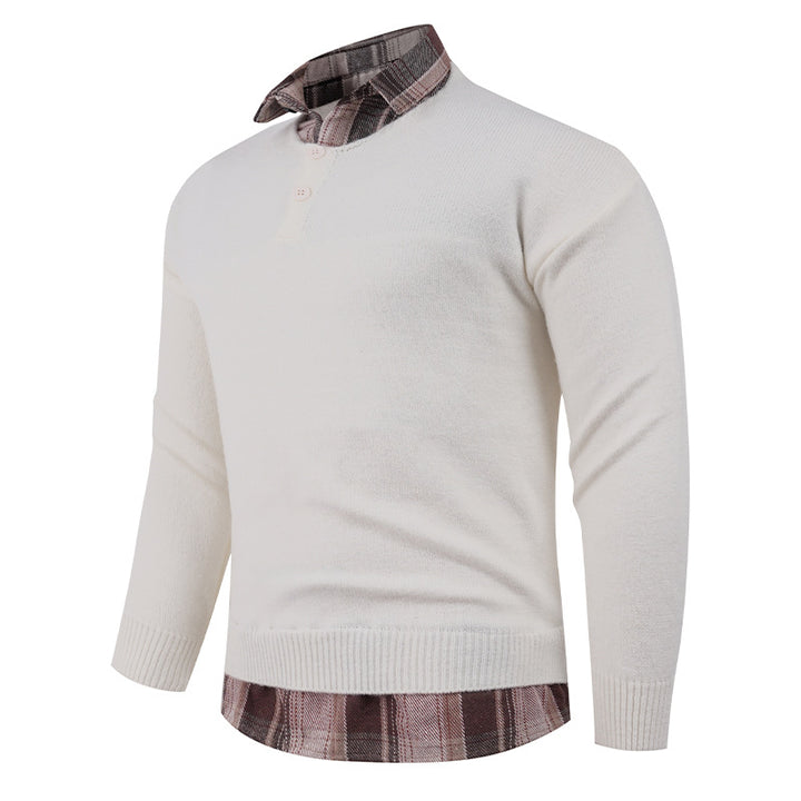 Herren Pullover mit integriertem Hemdkragen und Knopfdetails Aliams