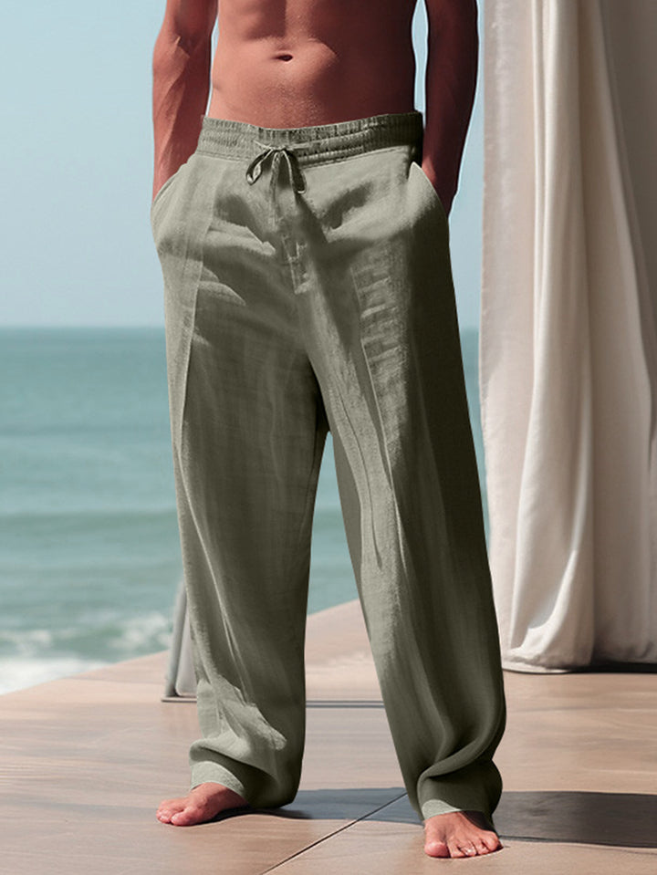Herren Bequeme Leinenhose mit elastischem Bund und seitlichen Taschen Aliams