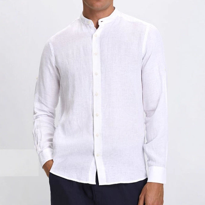 Herren stilvolles Langarmhemd mit Stehkragen und feiner Textur Aliams