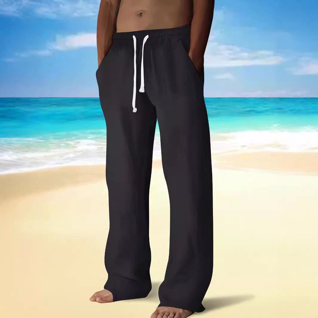 Herren bequeme Strandhose mit elastischem Bund und seitlichen Taschen Aliams