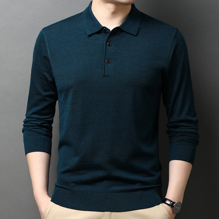 Herren eleganter Strickpullover mit Polokragen und Knopfleiste Aliams