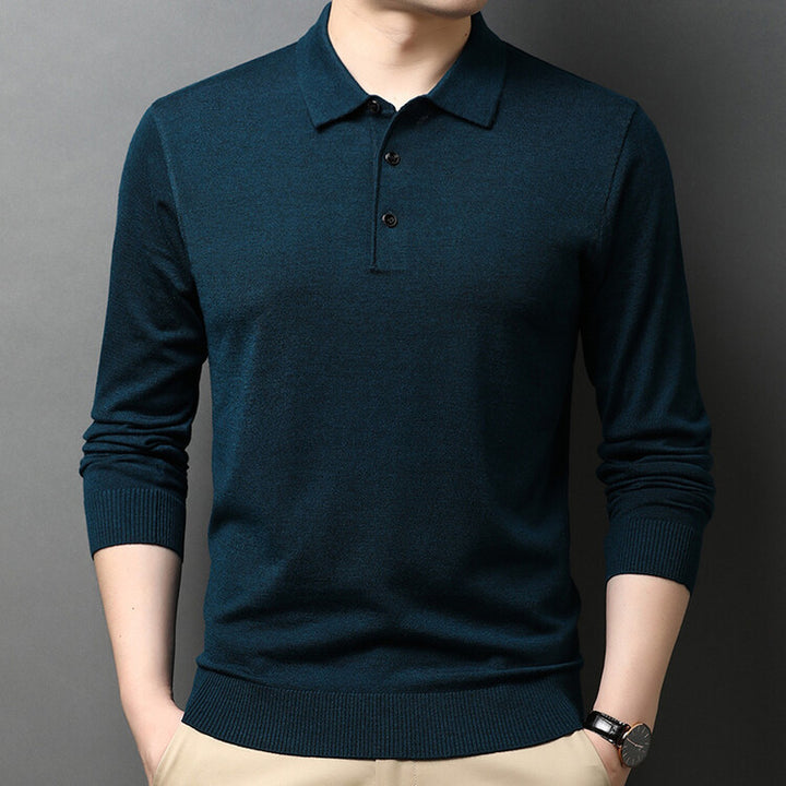 Herren eleganter Strickpullover mit Polokragen und Knopfleiste Aliams