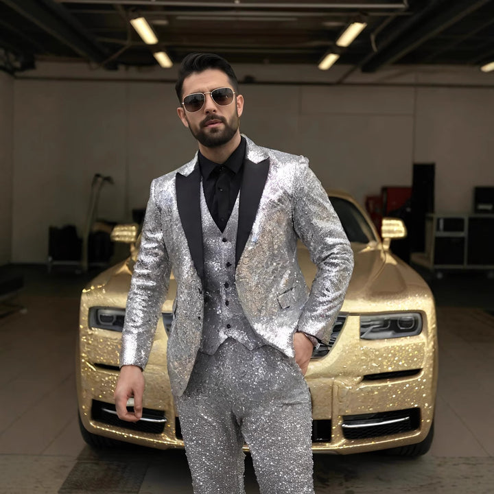 Herren Glamouröser Paillettenanzug mit schmaler Passform und elegantem Revers Aliams