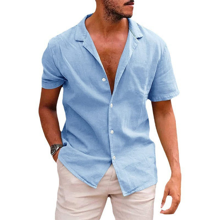 Herren Kurzarmhemd im lässigen Leinen-Stil mit hochwertiger Knopfdetails Aliams