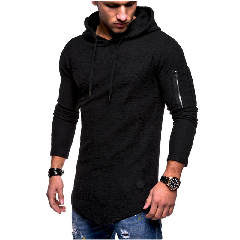 Herren Kapuzenpullover mit asymmetrischem Schnitt und Reißverschlusstasche Aliams