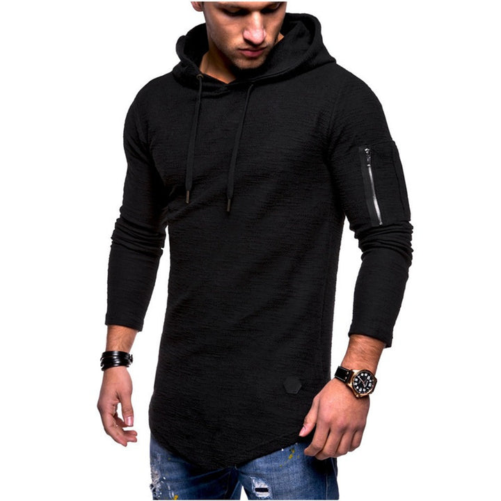 Herren Kapuzenpullover mit asymmetrischem Schnitt und Reißverschlusstasche Aliams