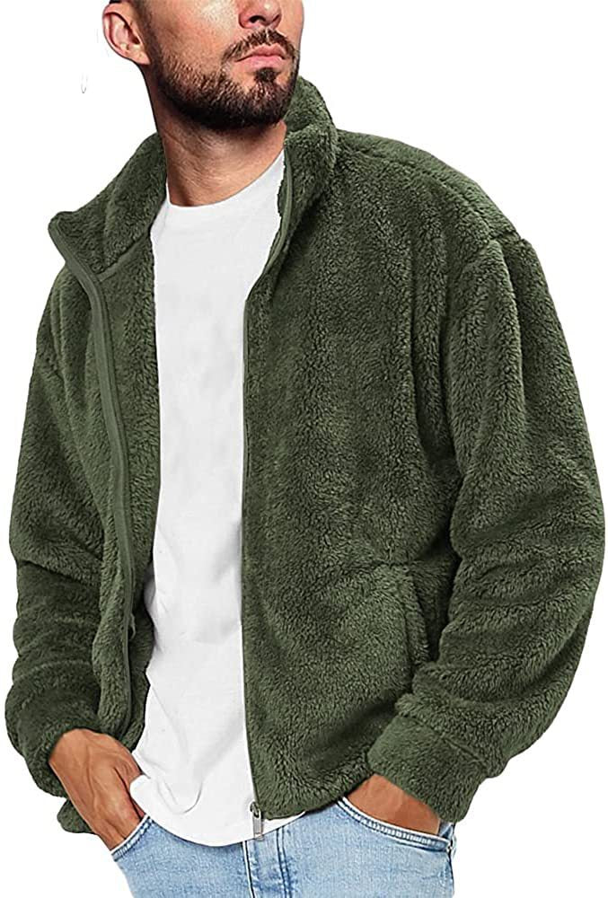Herren Flauschige Fleecejacke mit hohem Kragen und praktischen Taschen Aliams