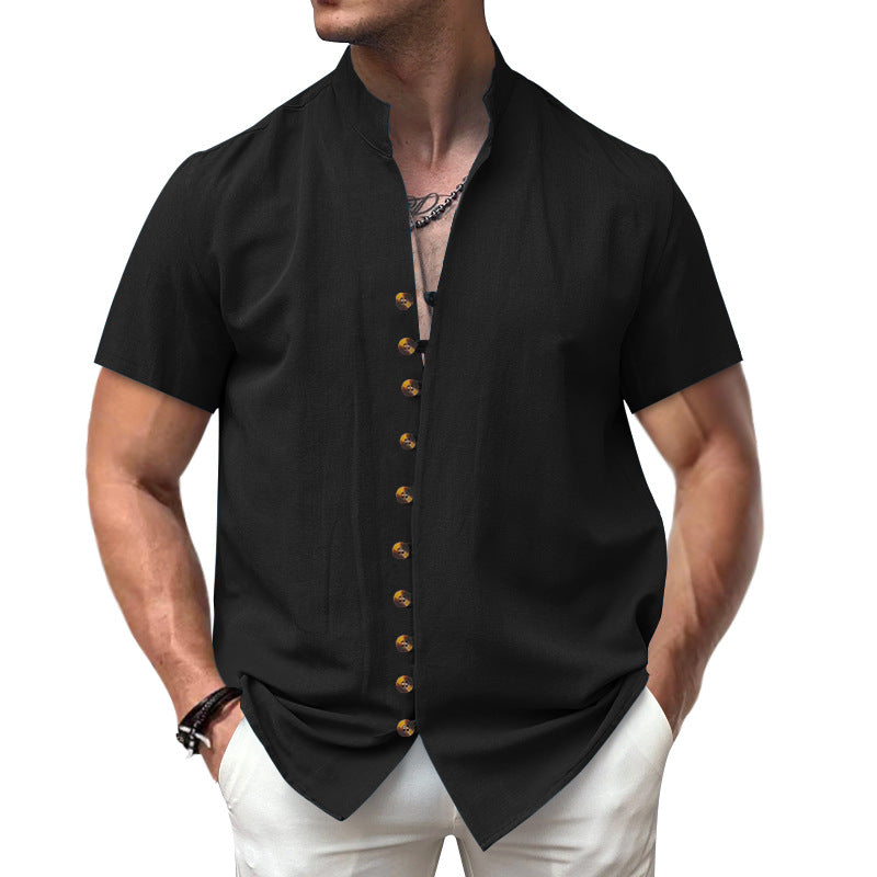 Herren Kurzarm-Hemd mit eleganter Knopfleiste und Stehkragen Aliams