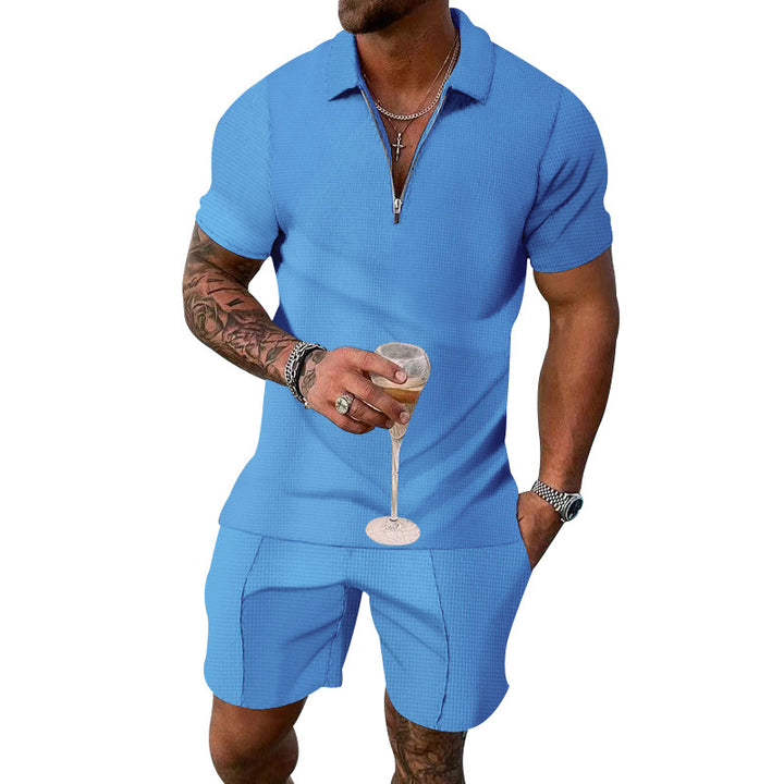 Herren Kurzarm Poloshirt mit Zipper und lässigen Shorts Aliams