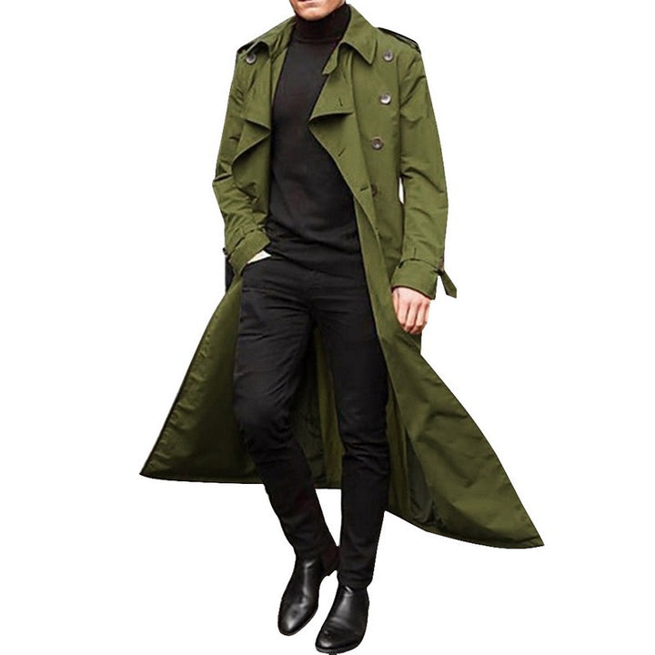 Herren eleganter Trenchcoat mit tiefem Revers und verdeckten Knöpfen Aliams