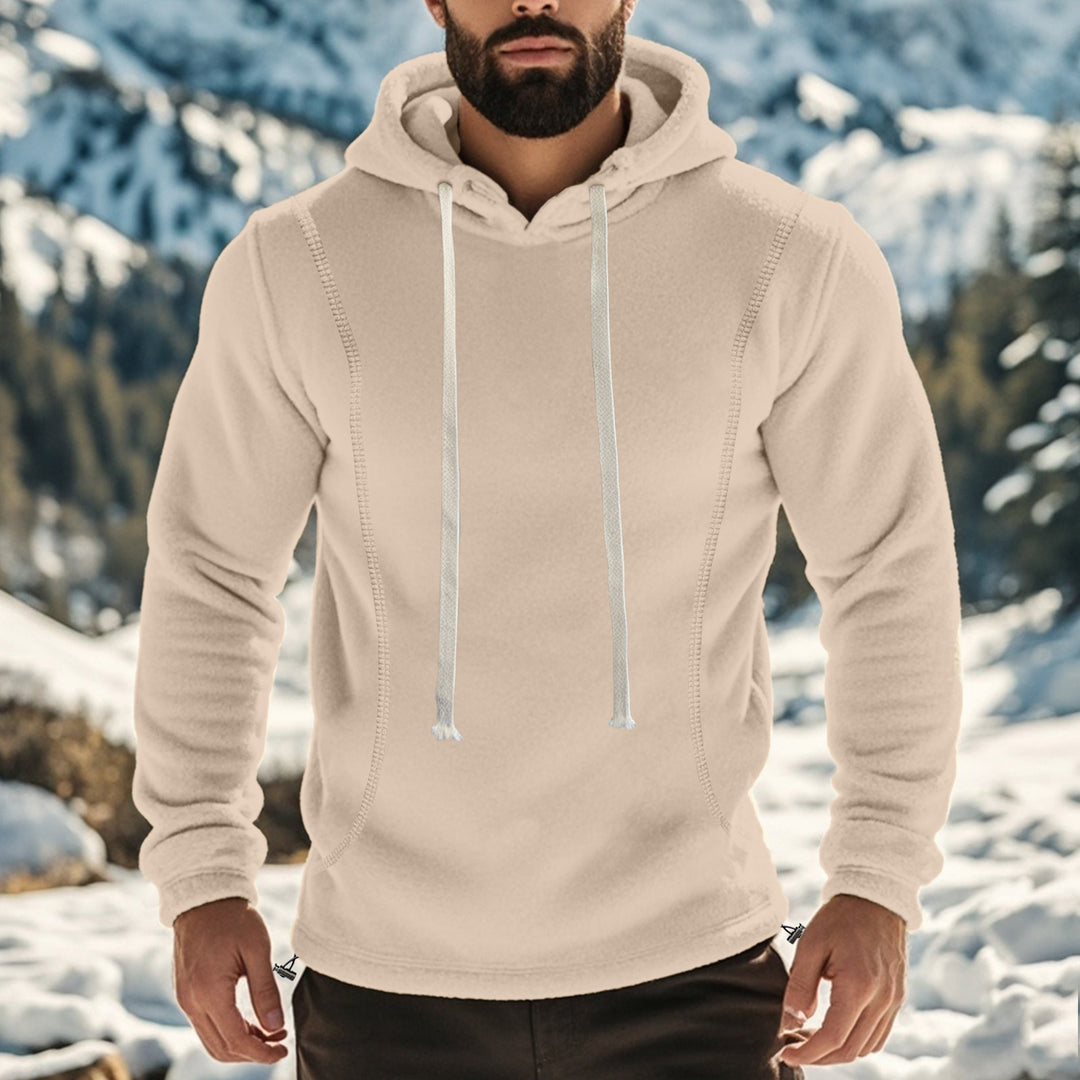 Herren bequemer Fleece Kapuzenpullover mit hohem Kragen und praktischer Kängurutasche Aliams