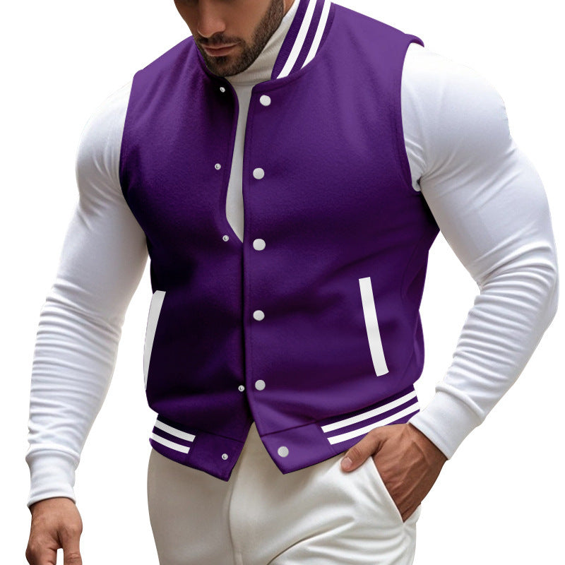 Herren sportliche Collegejacke mit Druckknöpfen und Streifen Aliams