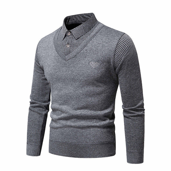 Herren Strickpullover mit V-Ausschnitt und modernem Rippenmuster Aliams