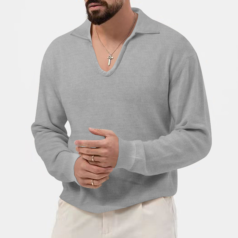 Herren eleganter Pullover mit tiefem V-Ausschnitt und strukturiertem Material Aliams
