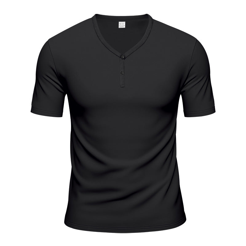 Herren Kurzarm Henley-T-Shirt mit atmungsaktiver Struktur Aliams