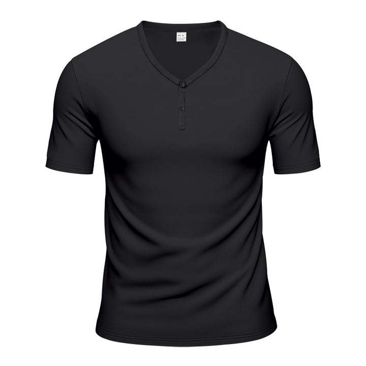 Herren Kurzarm Henley-T-Shirt mit atmungsaktiver Struktur Aliams