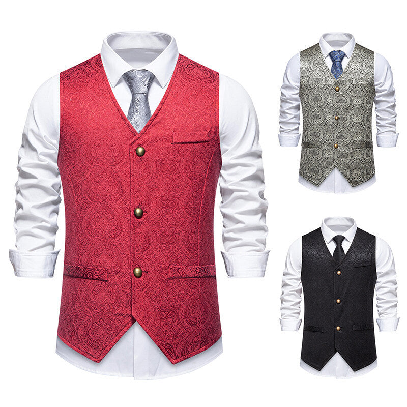 Herren elegante Anzugweste mit kunstvollem Muster und praktischen Taschen Aliams