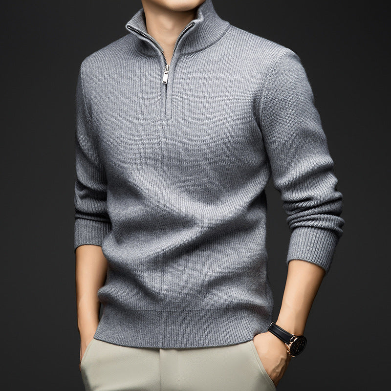 Herren eleganter Zip-Pullover aus weicher Wolle Aliams