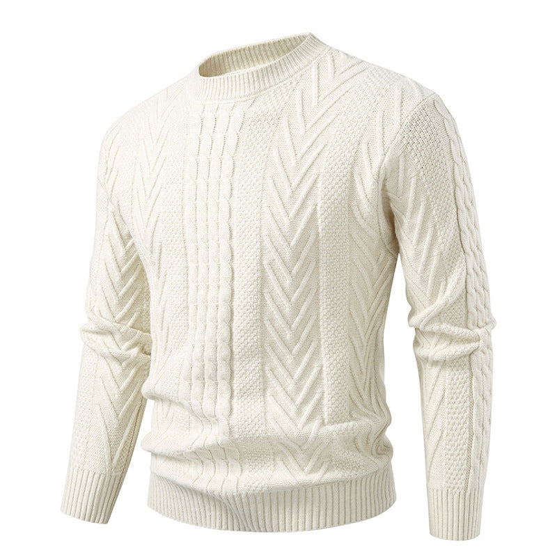 Herren Grobstrickpullover mit Zopfmuster und Rundhalsausschnitt Aliams