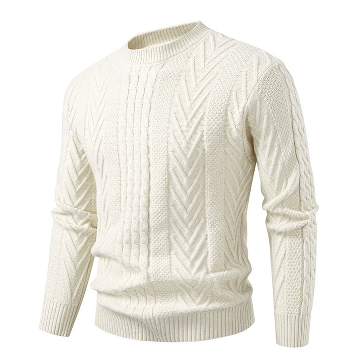 Herren Grobstrickpullover mit Zopfmuster und Rundhalsausschnitt Aliams