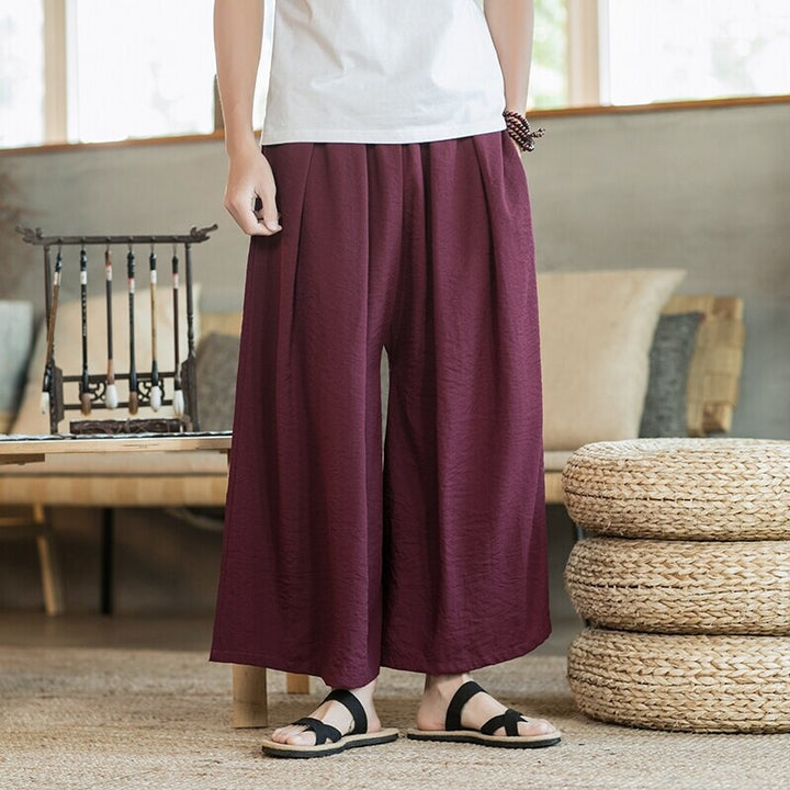 Herren Weit geschnittene Baumwollhose mit elastischem Bund und seitlichen Taschen Aliams