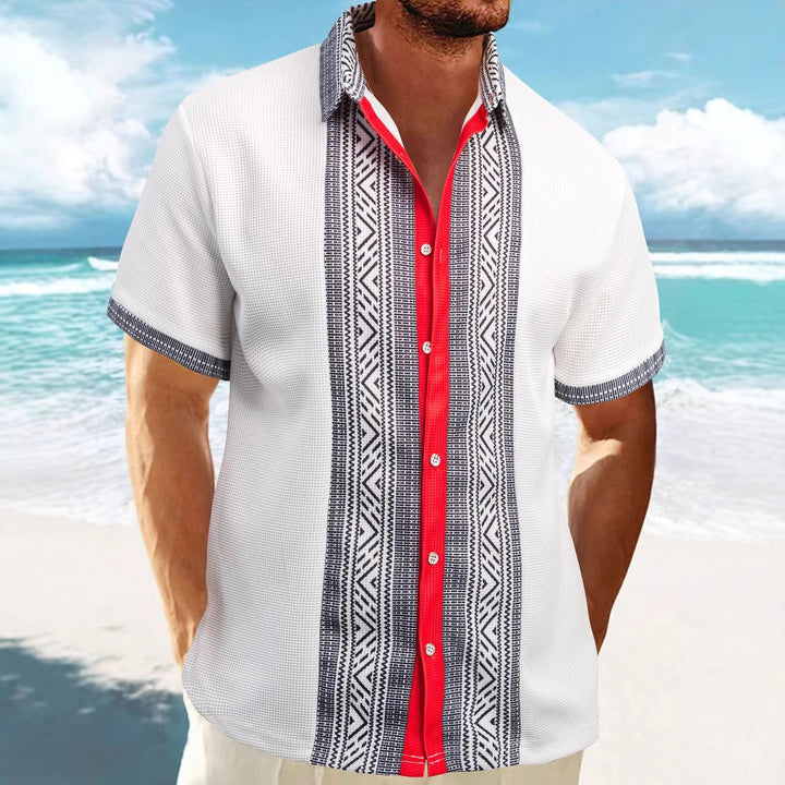 Herren Kurzarm-Hemd mit ethnischem Muster Aliams