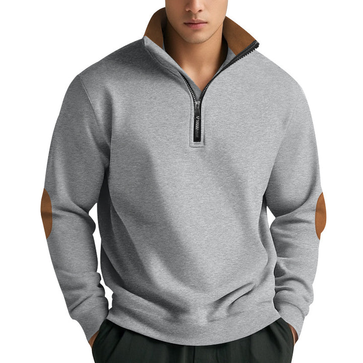 Herren Sweatshirt mit hochwertigem Stehkragen und eleganten Lederakzenten Aliams