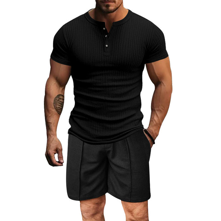 Herren atmungsaktives Henley-T-Shirt mit strukturierter Oberfläche und kurzen Ärmeln Aliams