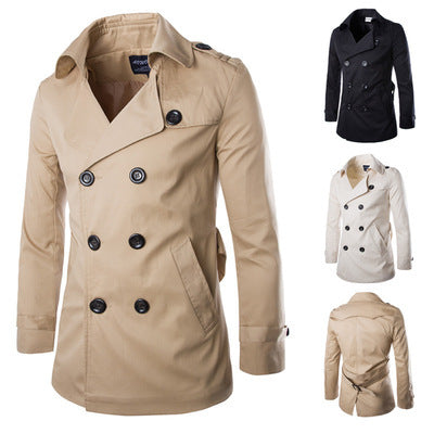 Herren eleganter Trenchcoat mit doppelter Knopfleiste und seitlichen Eingrifftaschen Aliams