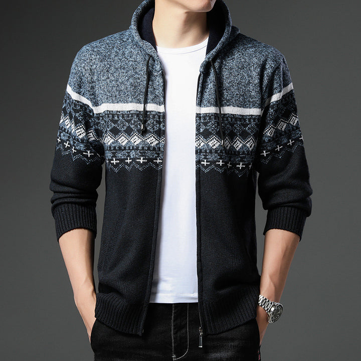 Herren gemusterte Strickjacke mit Kapuze und komfortablem Schnitt Aliams