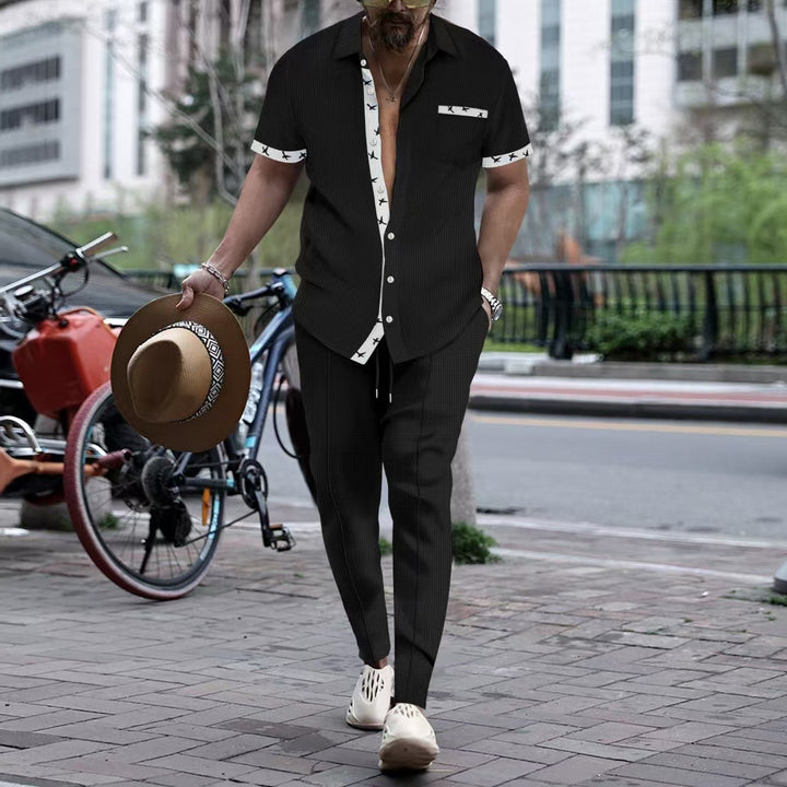 Herren Freizeitanzug mit modischem Kurzarm-Hemd und eleganter Hose Aliams