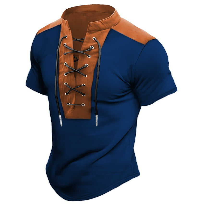 Herren Kurzarm-Hemd mit modernem Schnürdesign und elastischem Material Aliams