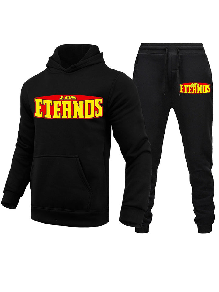 Herren Sportliches Hoodie- und Jogginghose-Set mit auffälligem Logo Aliams