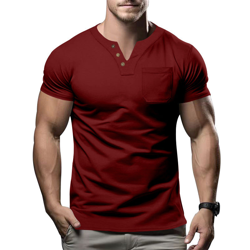 Herren Kurzarm-Henley-Shirt mit modischem Knopfdesign und praktischer Brusttasche Aliams