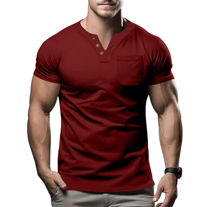 Herren Kurzarm-Henley-Shirt mit modischem Knopfdesign und praktischer Brusttasche Aliams