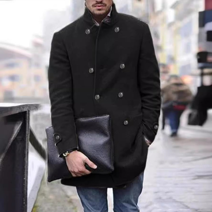 Herren eleganter Woll-Dufflecoat mit doppelter Knopfreihe und praktischen Taschen Aliams