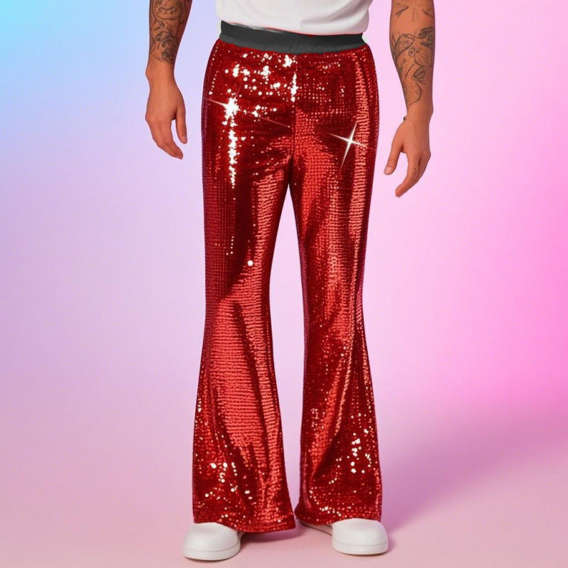 Herren Glitzernde Discohose mit weitem Bein und elastischem Bund Aliams